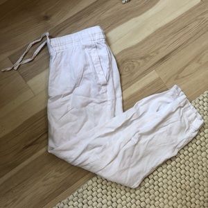 White linen blend pants